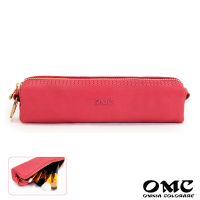 【OMC•植鞣革】長筒型拉鍊文具刷具收納袋95067-粉色