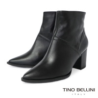 【TINO BELLINI 貝里尼】巴西進口牛皮尖頭側拉鍊粗跟靴FWOV018(黑)