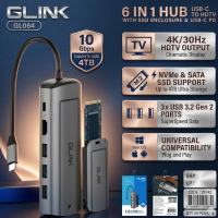 GLINK USB-C Hub 6 in 1 ต่อจอ HDMI + กล่อง SSD + ชาร์จ PD รุ่น GL-064