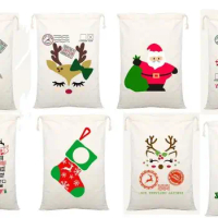 54 Styles Christmas Gift Bags Canvas Drawstring Bag with Reindeers Santa Claus Sack Bags for Kids Decoration Wholesale