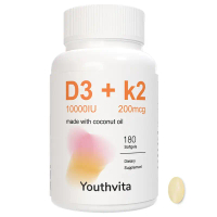 Youthvita Vitamin D3 K2 10000IU Supplement Soft Gel With Coconut Oil (180 Softgels)