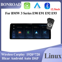 BONROAD 12.3inch Car Multimedia Player For BMW 3 Series E90 E91 E92 E93 2005-2012 1920*720 Wireless Carplay Android Auto HiCar