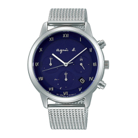 【agnes b.】強化鏡面三眼米蘭帶錶-藍色45mm(BZ5006P1/VR42-KGD0B)