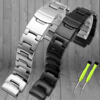 Solid Stainless Steel Watchband for PROTREK Casio PRG-260 PRG-270 PRG-550 PRW-3500 / 2500/5100 Watchband Strap Silver Black 18mm