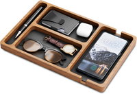 Gentlemans Caddy Premium Mens Wooden Valet Tray with Leather Lining - Nightstand Organizer EDC Tray 