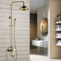 Shower Faucets Gold Brass Bathroom Shower Mixer Tap Faucet Set Rain Shower Head Round Wall Mounted Bathtub Faucet agf301