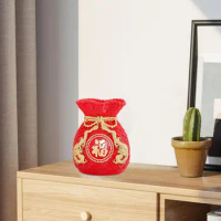 Chinese New Year Feng Shui Blessing Bag Vase Decor Handmade Blessed Bag Shape Planter Pot Statue for Wall Shelf Decor Versatile