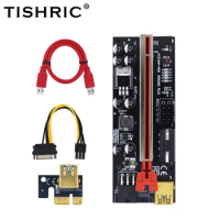 TISHRIC Riser 009C Plus gpu PCI Express 1X To 16X Extender 6Pin To SATA PCIE PCI-E X16 LED Riser Card For Miner Mining ETH BTC