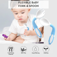 Flexible Bendable Baby Toddler Cutlery Utensils Fork & Spoon Set, Training Eating Tableware Feeding