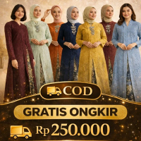 Setelan Kebaya Modern Long Tunik Resleting Depan Rok Plisket Batik Pinggang Karet Seragam Pesta Kond