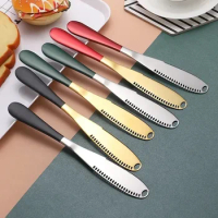 Steel Butter Knife Cheese Bread Steak Knive With Hole Serrated Gold Knife Kitchen Tableware Jam Cream Spreader Cutlery Tools