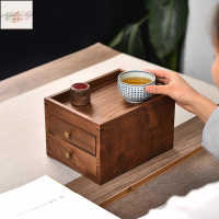 黑胡桃木桌面雙層玄關小抽屜式家用實木茶餅收納盒首飾雜物收納櫃