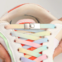Rainbow Shoelaces For Sneakers Elastic Shoe Laces Without Ties Metal press Lock No Tie Shoe Laces Accessories Rubber bands