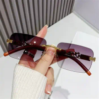 UV400 Rimless Cut Edge Sunglasses Cool Metal Temples Retro Shades Unique Cheetah Design Sunglasses Daily Party Holiday Outdoor