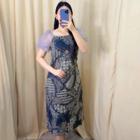 Batik Safira Dress Pesta Wanita Model Sabrina Batik Modern dengan Bahan Kombinasi Batik dan Organza 