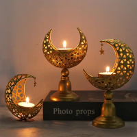 Creative Middle East Golden Moon Hollow Candle Holder Arab Festival Iron Moon Incense Burner Candle Holder Decoration Candlestic