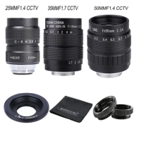Fujian 50mm f1.4 +25mm f1.4+35mm F1.7 CCTV TV Lens +C Mount+adapter ring set for nex Fuji NIKON1 Canon EOSM Olympus Panasonic