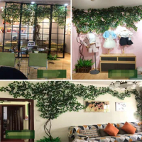 Artificial Green Ficus Leaf Ginkgo Biloba Branches With Dried Tree Rattan Sets For Home Living Room Decorations