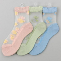 *現貨賣完就沒了*【花日襪】日本製  透明感 花朵 日本襪 襪子 日系襪 鬆口襪 泡泡口 粉色 蕾絲 絲質 玻璃絲 短襪