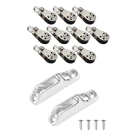 10 Pcs Marine Boat Pulley Blocks Rope Kayak Canoe Anchor Trolley Kit &amp; 2Pcs Boat Cleat Rope Cleat Jam Cleat Boat Parts