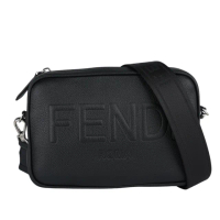 【FENDI 芬迪】Roma 縫線標誌紋理皮革相機包/斜背包(黑色)