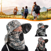 Men Camouflage Fishing Cap Outdoor Fisherman's Hat UV-Proof Face Hat Hat Cover Outdoor E8G9
