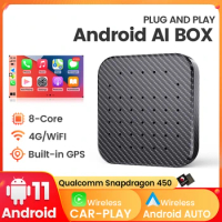 Car Play Ai Box Android 11 4+64GB QCM450 Wireless Car Play Android Auto Support YouTube Netflix 4G LTE WIFI GPS Car Multimedia