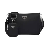 Prada Zip Re-Nylon and Saffiano Leather Shoulder Bag Black Black
