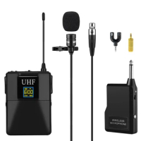 65-Channel UHF Wireless Lavalier Lapel Microphone System with Bodypack Transmitter, Mini Lapel Mic &amp; Portable Receiver