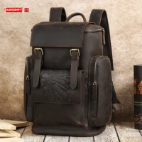 Backpack New European and American Genuine Leather Computer Backpack Men's Outdoor Travel Bag Retro Crazy Horse Leather Backpack