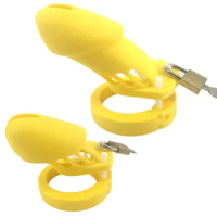 Yellow Silicone Chastity Device CB6000S CB6000 Male Chastity Cock Cage Penis Sleeve Ring with 5 Penis Ring Sex Product G7-2-7