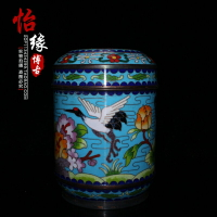古玩銅胎新款瓷胎 景泰藍掐絲花開富貴茶葉罐 民俗懷舊老物件收藏