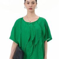 XITAO Irregular T-shirt Three-dimensional Flouncing Patchwork Decorate Solid Color Top 2024 Summer Loose New Women HQQ2334