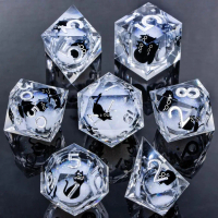 Applicable to Resin DND Dice Set with Gift Box, 7Pcs Cat Liquid Core Role Playing Dice, White Sharp 