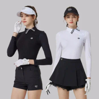 BLKTEE Golf Women Ice Silk Long-sleeved Top Spring Slim Lapel Sunscreen Polo Shirt Summer Outdoor Sports Suit Short Skort