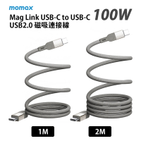 MOMAX Mag Link 100W USB-C 尼龍編織磁吸充電傳輸線 (2M) 鈦色