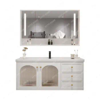 Solid Wood Cabinet Ceramic Bathroom Basin Cabinet Combination Bathroom Table Integrated Modern Minimalist Mirror Cabinet