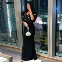 Fivsole Off The Shoulder Black Evening Dresses Vestidos De Fiesta Crystals Pleat Arabic Dubai Formal Gowns Mermaid Evening Gowns
