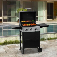 BBQ Grills, 3 Burner BBQs Propane Gas Grill, Stainless Steel 30000 BTU, Patio Barbecue Grill with Two Foldable Shelves