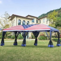 10' x 20' Pop Up Canopy Party Tent Multifunctional Awning with Removable Mesh Sidewalls - American Flag Print