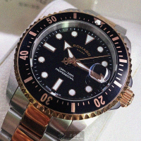 【ROMAGO】ROMAGO手錶型號RM00001(黑色錶面黑金色錶殼銀金色精鋼錶帶款)