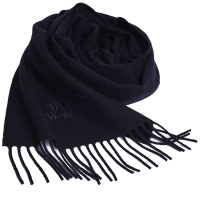 Vivienne Westwood 長版刺繡行星LOGO羊毛圍巾(深藍)