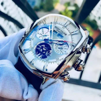 Reef Tiger Luxury Men's Automatic Watch Tonneau Tourbillon Luminous Hands Calendar 100m Waterproof Sports Mechanical Wristwatch
