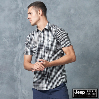 Jeep 男裝 質感休閒格紋短袖襯衫-黑白格