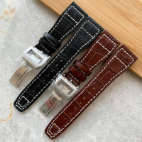 20mm 21mm 22mm Calf geniune Leather Watch Strap with Folding Clasp Men's Watch Band for IWC Mark Bracelet Dark Brown Black