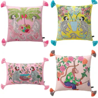 Retro Monkey Pillows Chinese Cushion Case Luxury Velvet Decorative Pillow Cover For Sofa 45x45 50x50 60x60 Home Decoration