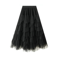 D0896 One Size (45-75kg) Female Spring And Autumn Mid-Length French High Waist Mesh Cake Skirt