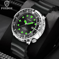 FOXBOX Men Watch Automatic Date Silicone Strap Sport Watch for Men 50m Waterproof Military Rotatable Bezel Wristwatch Men's Gift