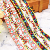 ethnic jacquard webbing woven tape cluny lace trim ribbon 4.3cm tribal boho DIY native denim africa deco sew jeans india gypsy