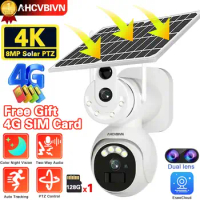 4G Sim Solar Cam Dual Lens 8MP HD Wireless Security CCTV Waterproof Night Vision PIR Human Detect PTZ Home Surveillance WIFI Cam